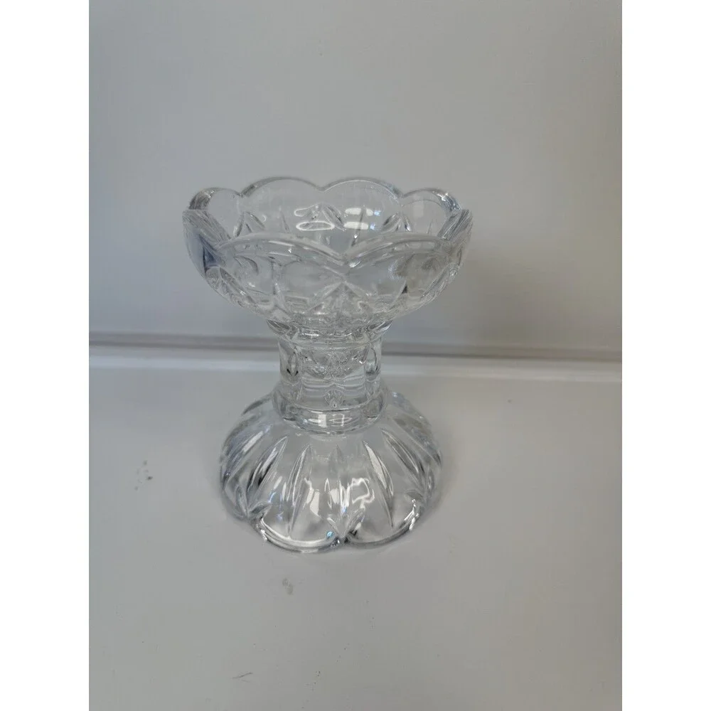 Vintage Bohemia Lead Crystal Pedestal Candle Holder  With Scalloped Edging
